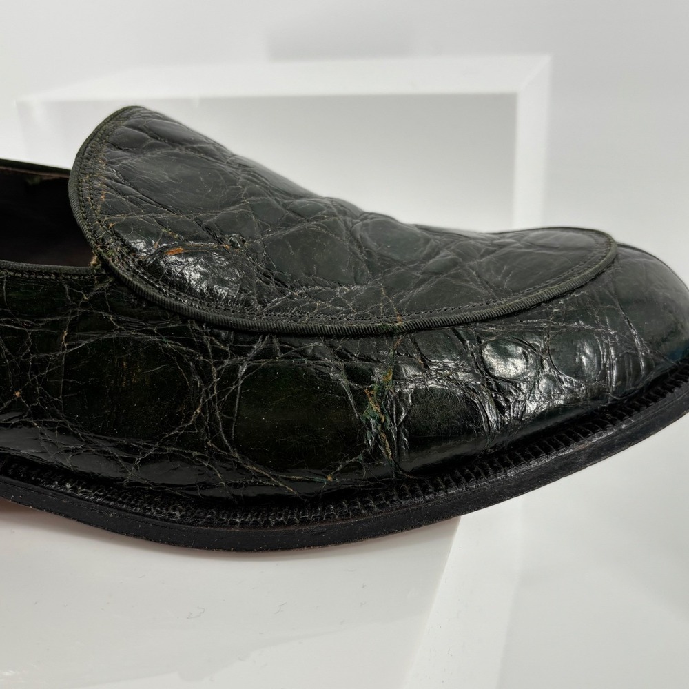 Vintage FootJoy Genuine Alligator Crocodile Loafer Green Exotic Leather Men 10.5 - Picture 12 of 16